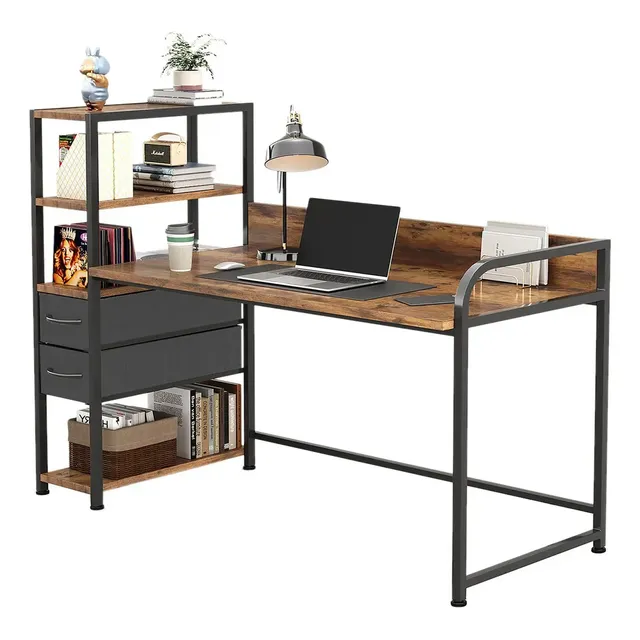 Ambueco Escritorio Minimalista Para Oficina Moderno Economico Balda Mdf Zebrano 140*50*110cm Escritorio Gamer Con Estant